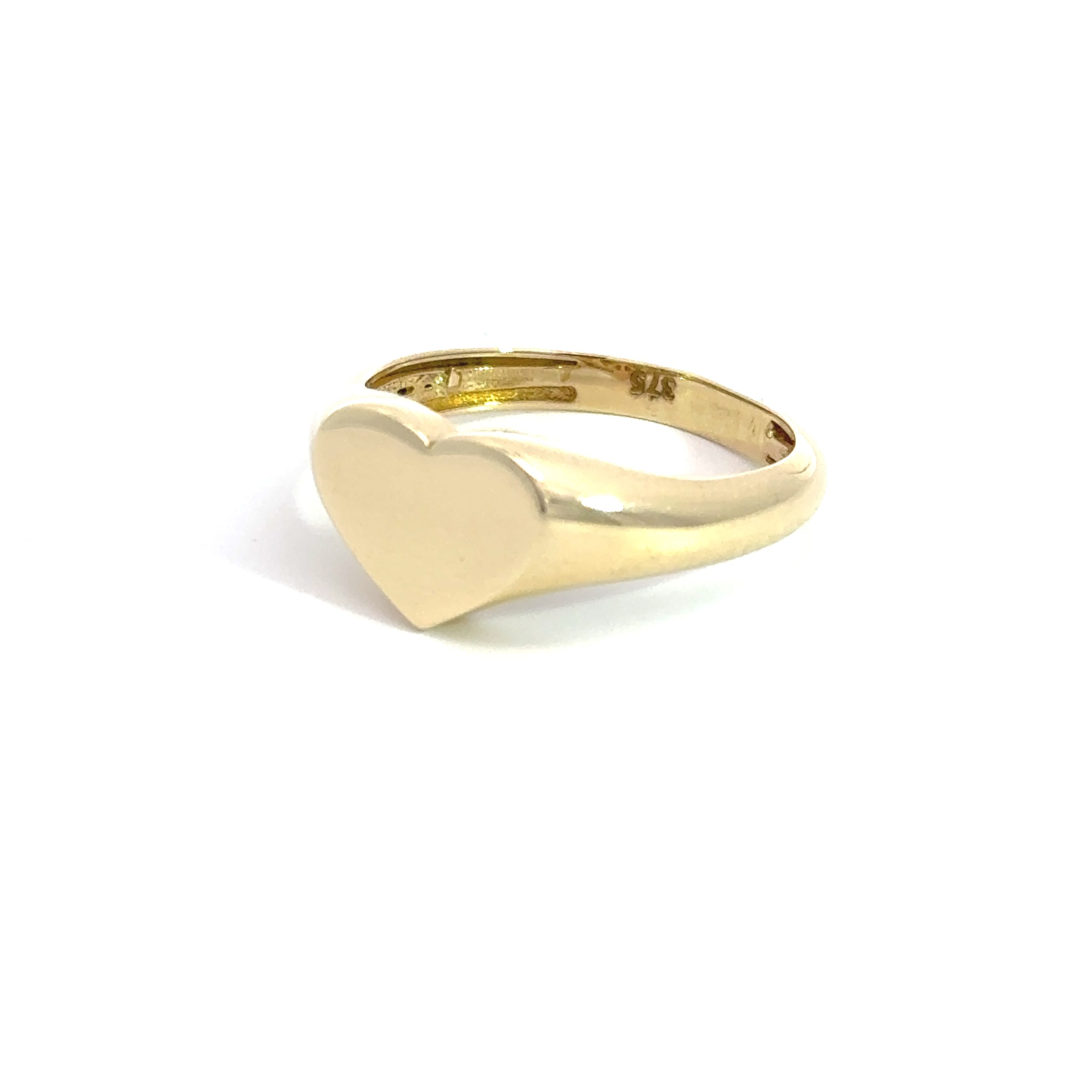 9K Yellow Gold Heart Shaped Polished Signet Ring Side 2